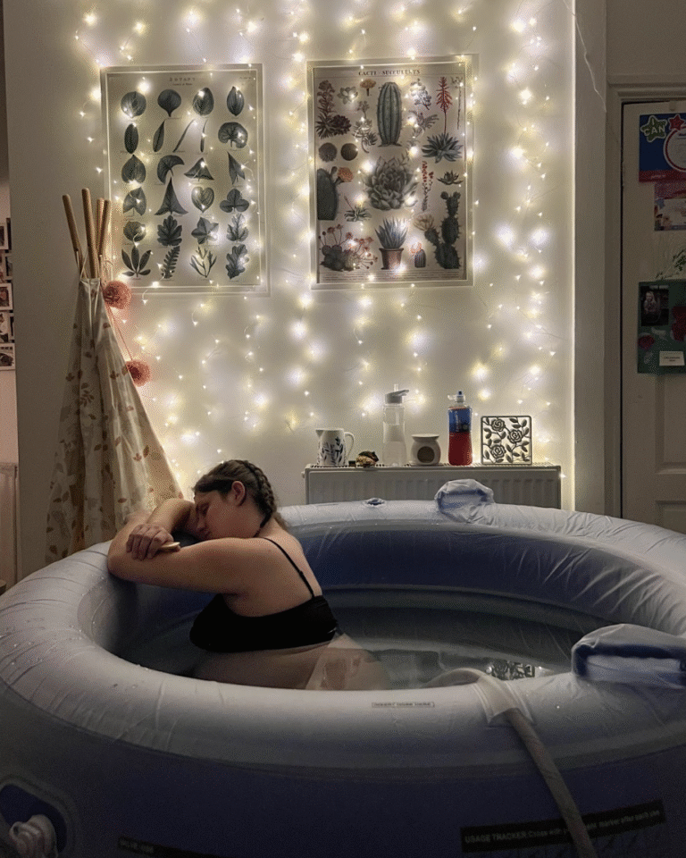 home water birth in Leeds with birth pool and fairy lights